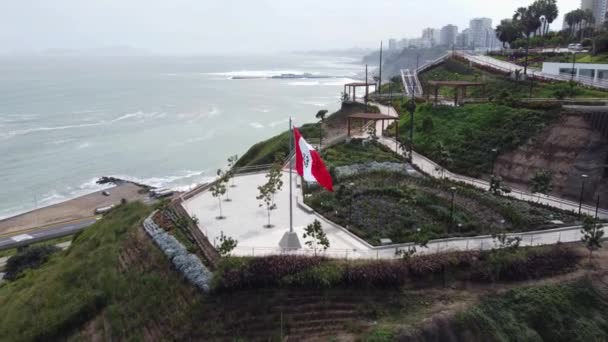 Drone Video Parque Bicentenario Park Lima Peru Miraflores Drone Flies — Stockvideo