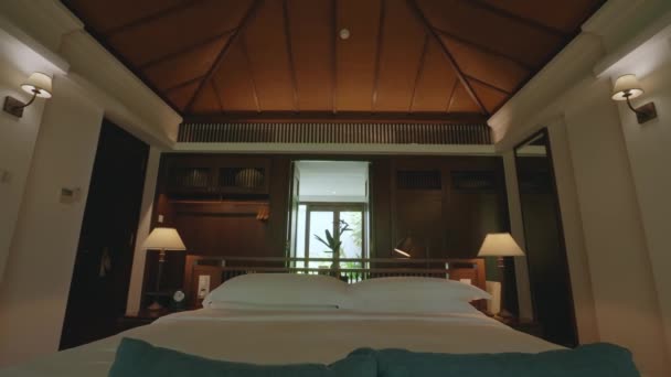 Beautiful Guest Room Tropical Resort Indochine Architecture — Stockvideo