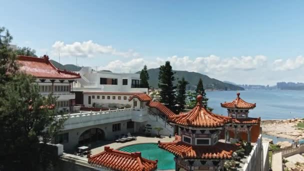 Luxury Temple Villa Pool Shek Hong Kong Drone View — Stock Video