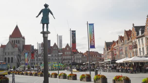Centro Cidade Tournai Doornik Dia Férias Verão Bélgica — Vídeo de Stock