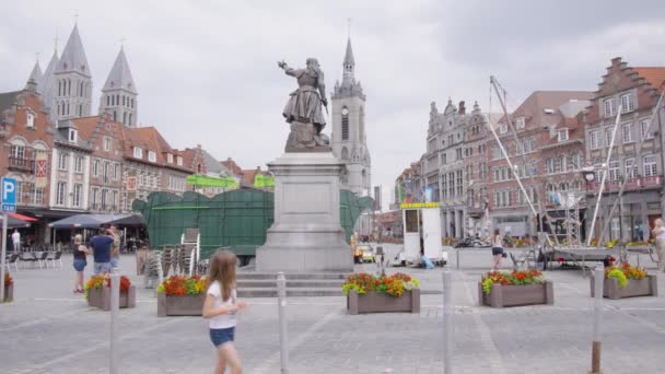 Belfry Our Lady Cathedral Tournai Doornik Skyline Wallonia Bélgica — Vídeo de Stock