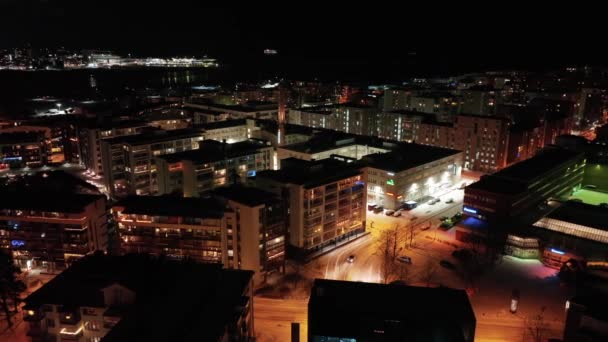 Aerial View Streets Downtown Lauttasaari Winter Night Helsinki Finland Tracking — Stock video
