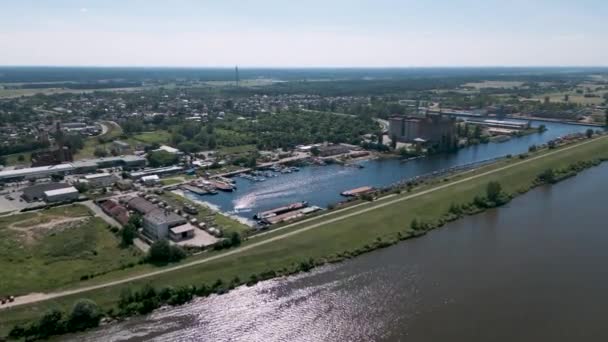 Pocku Poland Aerial Drone Bird View Flyover Harbor Plock Industrial — Stockvideo