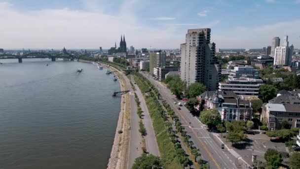 Cologne North Rhine Westphalia Germany Ascending Aerial Bird Drone Flight — Stockvideo