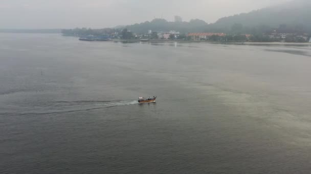 Drone Fly Flyover Traditional Fishing Boat Sailing Sea Out Morning — Stok video
