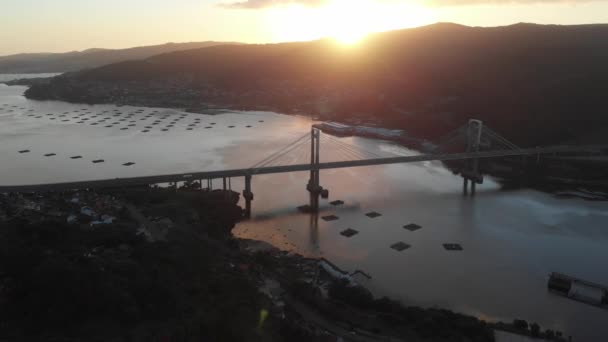 Majestic Aerial Puente Rande Sunset Vigo Galicia Spain View Vigo — Vídeo de Stock