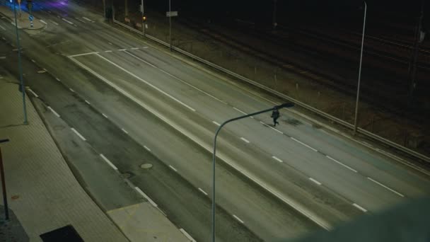 View Woman Running City Street Night — Stok video