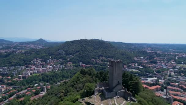 Aerial View Castello Baradello Hilltop Next City Como Northern Italy — Stok Video