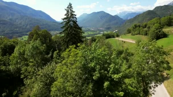 Beautiful Countryside Slovenia Background Mountain Range Visible Grass Filled Hills — Stock video