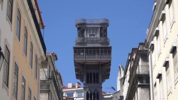 Santa Justa Lift Lisbon Portugal Famous Landmark Tourist Attraction Viewing — Vídeo de Stock