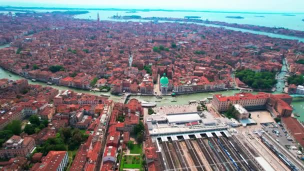 Panoramic View City Venice Italy Landmarks Bank Canal Grande Aerial — 비디오