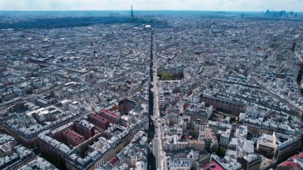 Bird Aerial View Paris Cityscape Traffic Street Rising France Day — Stockvideo