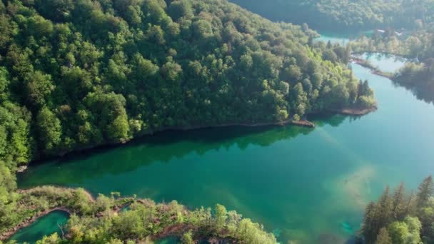 Aerial View Plitvice Lakes Verdant Forest National Park Croatia — Stockvideo