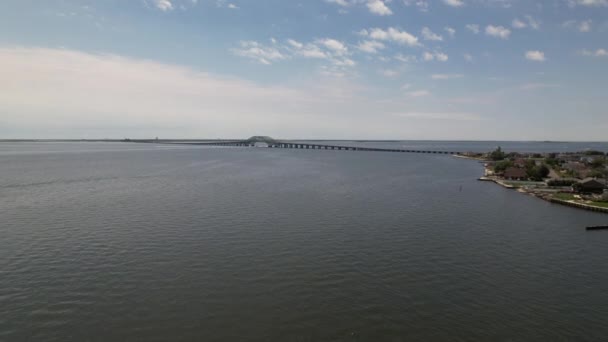 Aerial View Great South Bay Beautiful Morning Drone Camera Dolly — Stock Video