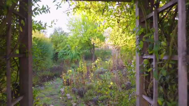 Вход Ворота Экологически Чистой Деревни Пышными Зелеными Растениями Германии Карманная — стоковое видео