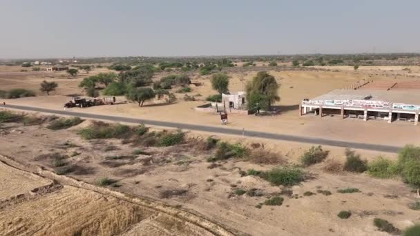 Aerial View Road Large Roadside Building Rural Punjab Dolly Back — Wideo stockowe