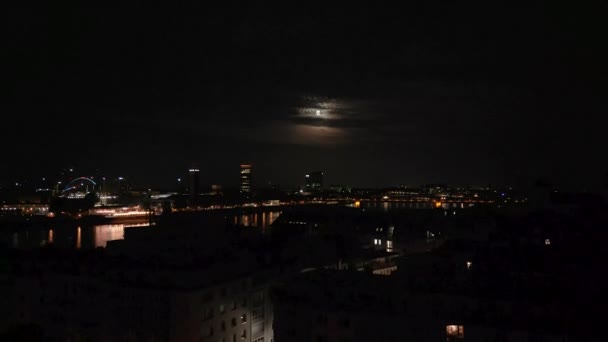 Cologne Germany Establishing Shot Night Kln Moon Panorama Silhouette City — Video Stock