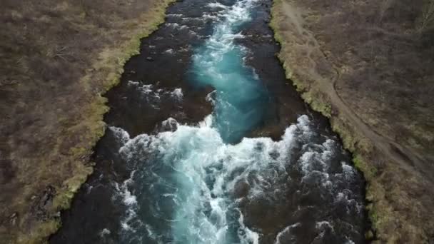 Fresh Water River Turquoise Color Natural Iceland Landscape Aerial View — Video