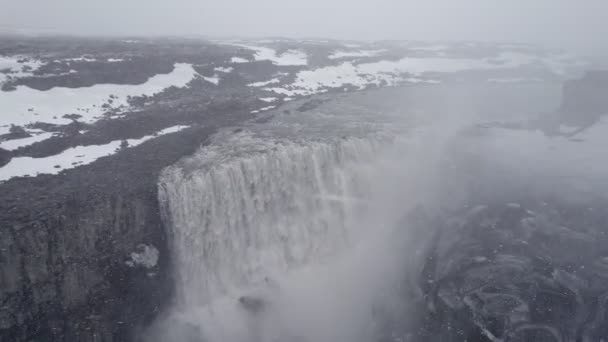 Aerial View Dettifoss Waterfall Iceland Winter Landscape — Video