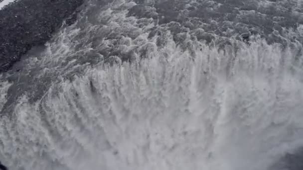 Aerial Tilt View Dettifoss Waterfall Iceland Winter Landscape — Stok video