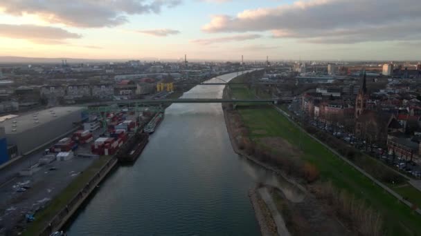Aerial View Mannheim Neckar River Port Mannheim Baden Wrttemberg Germany — 비디오