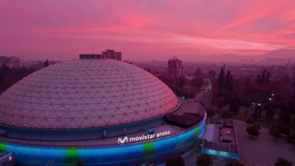 Aerial Dolly Movistar Arena Dome Venue Higgins Park Illuminated Colors — 图库视频影像