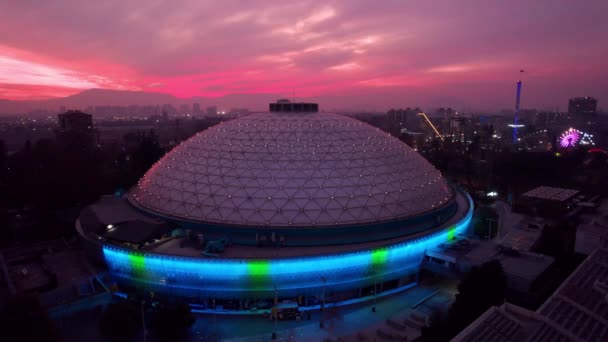 Static Aerial View Movistar Arena Dome Venue Illuminated Colors Higgins — Stockvideo