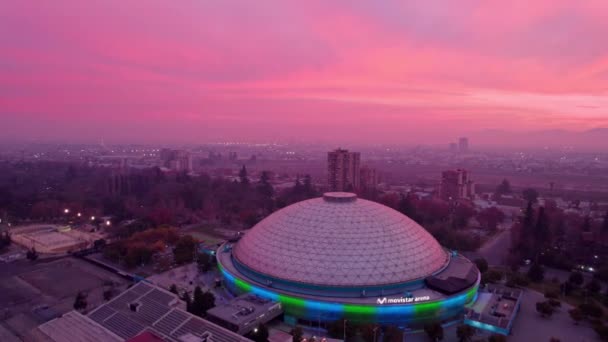 Aerial Orbit Movistar Arena Dome Venue Higgins Park Illuminated Colors — Stockvideo