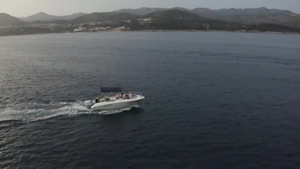 Speedboat Speeds Adriatic Sea Dubrovnik Croatia Aerial — Wideo stockowe
