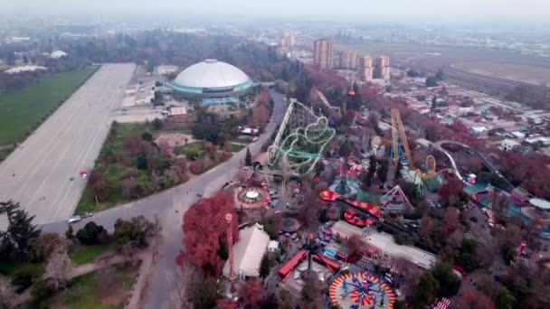Aerial Orbit Amusement Park Extreme Rides Ellipse Music Dome Venue — Vídeo de Stock