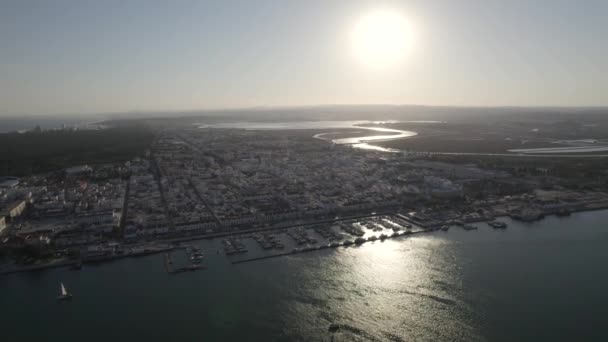 Aerial View Vila Real Santo Antonio Marina Portugal Sunset Dolly — Stockvideo