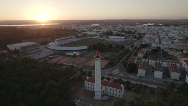 Sunset Aerial Vila Real Santo Antonio Lighthouse Portugal — Stock video