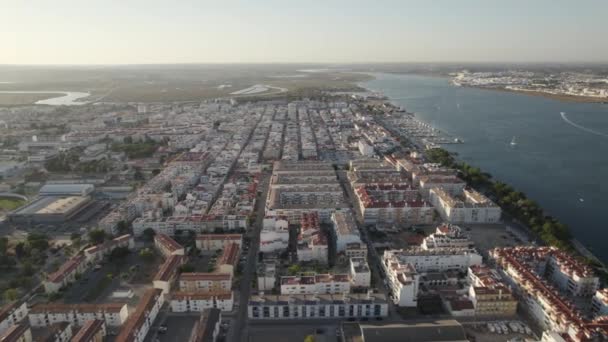 Aerial Arc Portuguese City Guadiana River Vila Real Santo Antonio — Vídeo de Stock