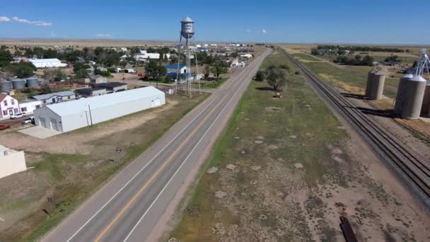 Drone Hovering Show Water Tower Town Nunn Colorado — Stockvideo