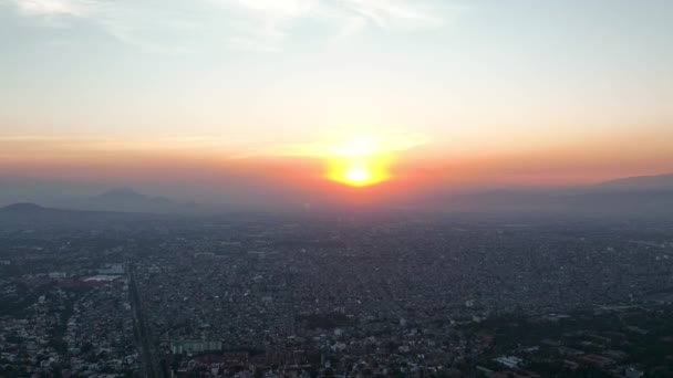 Orange Vibrant Sunset Dawn Mexico City Aerial Copy Space — Vídeos de Stock