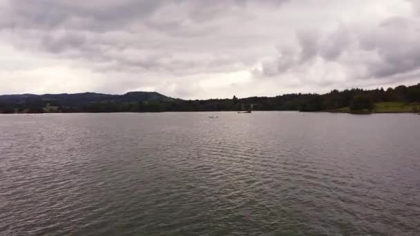Aerial Lake Windermere Water Motorboat — Video