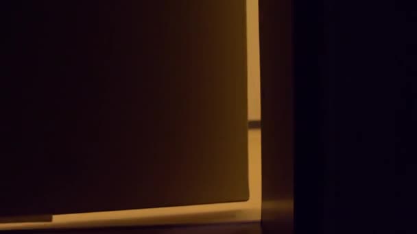 Door Opens Yellow Colour Hallway Low Angle Copy Space — Vídeo de Stock