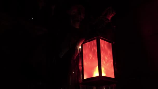 Lantern Illuminating Dark Room — Stockvideo