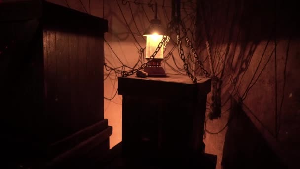 Lantern Sitting Top Box Darkness Museum — ストック動画