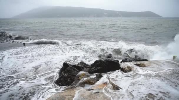 Rough Sea Due Tropical Storm Violently Crashes Breakwater Dike Coastline — Video