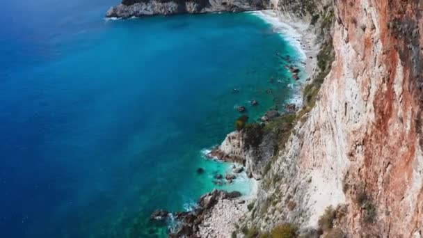 Stunning Aerial Revealing View Paradise Remote Filikuri Beach Albanian Riviera — 비디오