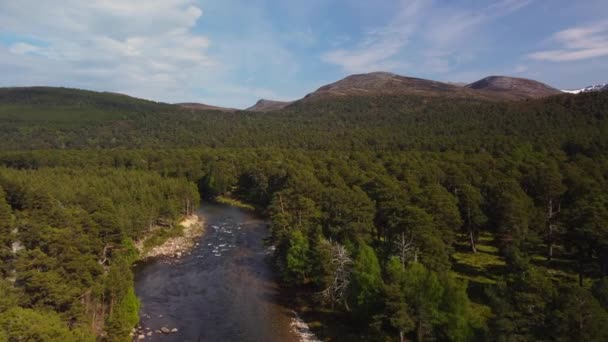 Scotland Countryside Drone Shot River Mountain Distance — Video