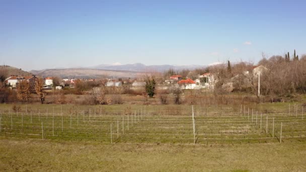 Aerial Sideways View Small Vineyard Plantation Rural Village Podgorica Montenegro — Vídeo de Stock