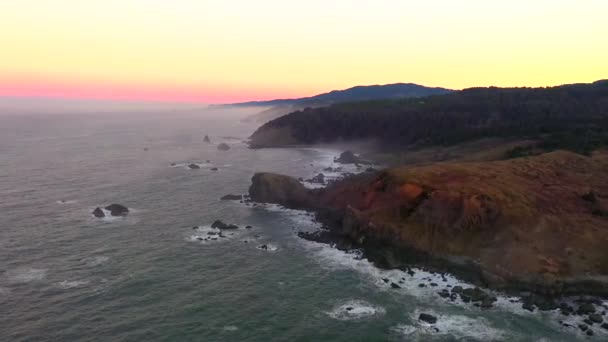 Southern Oregon Coast Aerial View Sunrise — Stock Video