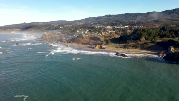 Brookings Southern Oregon Coast Coastline Homes Residences Sea Stacks — Video Stock