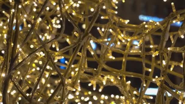 Крупным Планом Абстрактный Узор Рождественских Огней Скульптурах Ночью — стоковое видео