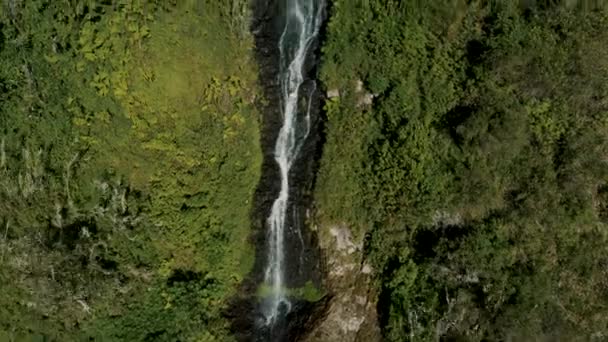 Stunning View Cascada Virgen Waterfall City Banos Ecuador Aerial Drone — Wideo stockowe