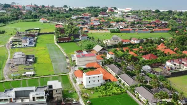 Tropical Skyline Berawa Bali Sunny Day Ocean Coastline Distance Aerial — Stock video