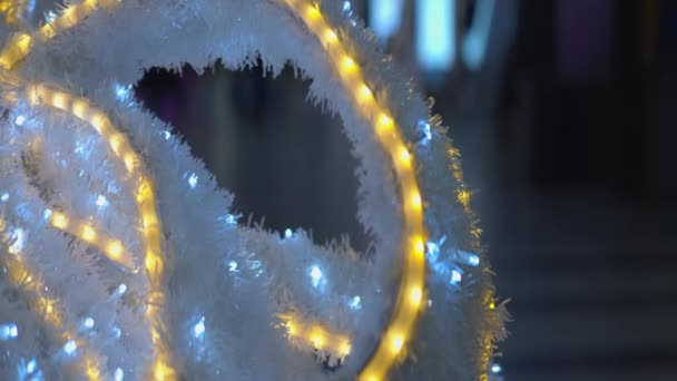 Closeup Abstract Christmas Lights Display White Garland — Stockvideo