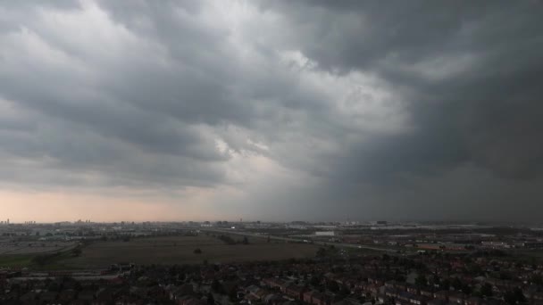 Time Lapse Storm Clouds Swirling Toronto Highway Covering Landscape Heavy — Video